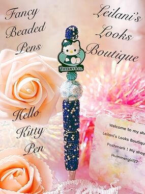 Fancy beaded pen/gifts/hello kitty/light blue beads/